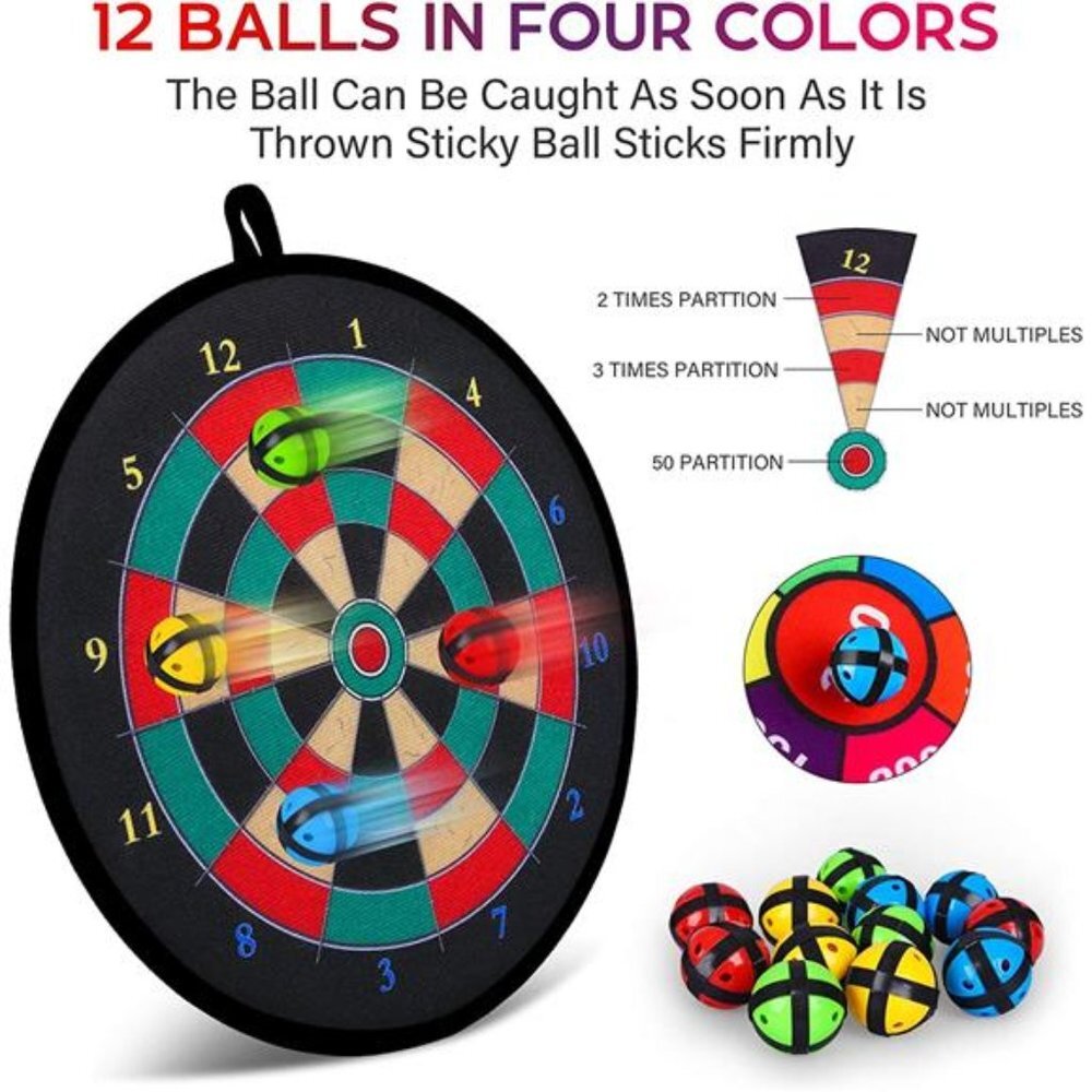Toy Sports Double Sided Dart Board with 12 Sticky Balls for Kids and Adult